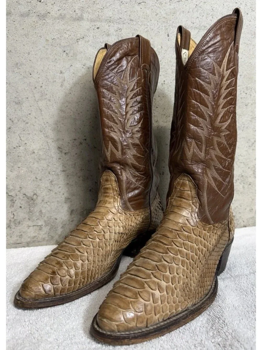 Vintage Nocona 2717C Natural Python Snakeskin Cowboy Boots Men’s 8.5 D USA